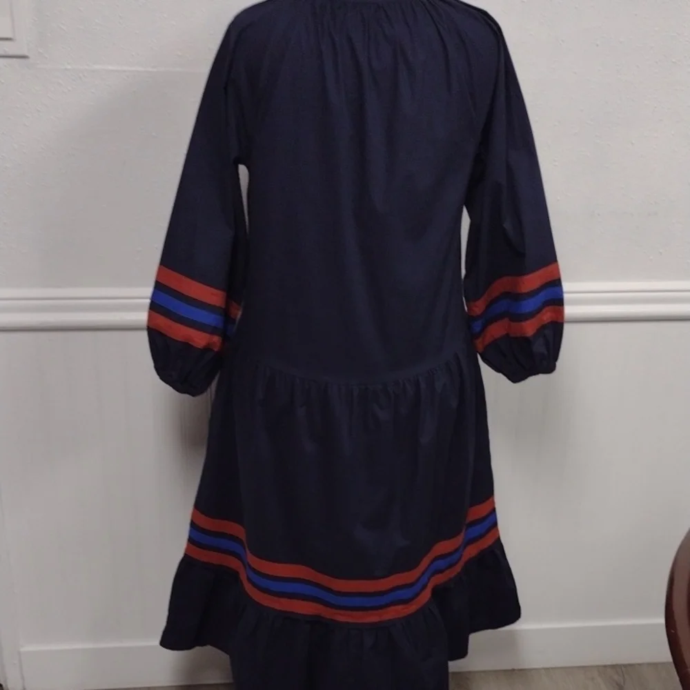 Sundry 100% Cotton Navy Midi Dress with Red and Blue Accents Boho BohemianCasual - Picture 6 of 12